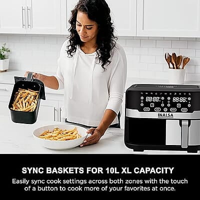 INALSA Air Fryer Nutri Fry Dual Zone-2100 W 10L with Sync Basket & Finish Features 11 Versatile Programs Touch Control & Digital Display Variable Temperature Control INALSA Air Fryer Nutri Fry Dual Zone-2100 W 10L with Sync Basket & Finish Features 11 Versatile Programs Touch Control & Digital Display Variable Temperature Control
