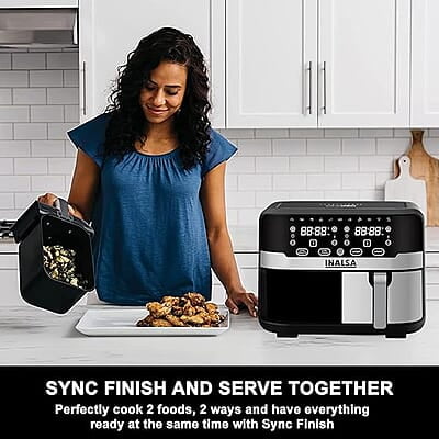 INALSA Air Fryer Nutri Fry Dual Zone-2100 W 10L with Sync Basket & Finish Features 11 Versatile Programs Touch Control & Digital Display Variable Temperature Control INALSA Air Fryer Nutri Fry Dual Zone-2100 W 10L with Sync Basket & Finish Features 11 Versatile Programs Touch Control & Digital Display Variable Temperature Control