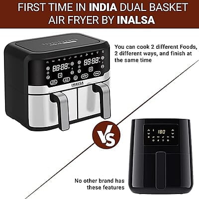 INALSA Air Fryer Nutri Fry Dual Zone-2100 W 10L with Sync Basket & Finish Features 11 Versatile Programs Touch Control & Digital Display Variable Temperature Control INALSA Air Fryer Nutri Fry Dual Zone-2100 W 10L with Sync Basket & Finish Features 11 Versatile Programs Touch Control & Digital Display Variable Temperature Control