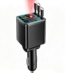 7 in 1 Multi- port Fast Car Charger with Retractable/Built-in Cables & Digital Voltage Display