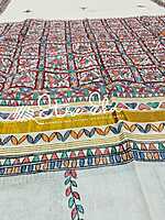 Kerala Handloom Cotton  Dupatta with Gold Jari and Hand Painted Madhubani art (Dupatta partially painted)