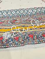 Kerala Handloom Cotton  Dupatta with Gold Jari and Hand Painted Madhubani art (Dupatta partially painted)