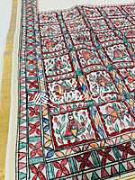 Kerala Handloom Cotton  Dupatta with Gold Jari and Hand Painted Madhubani art (Dupatta partially painted)