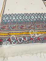 Kerala Handloom Cotton  Dupatta with Gold Jari and Hand Painted Madhubani art (Dupatta partially painted)