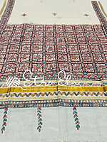 Kerala Handloom Cotton  Dupatta with Gold Jari and Hand Painted Madhubani art (Dupatta partially painted)