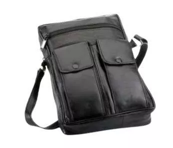 BLACK LARGE SHEEP LEATHER POUCH