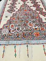 Kerala Handloom Cotton  Dupatta with Silver Jari and all over hand painted Madhubani art