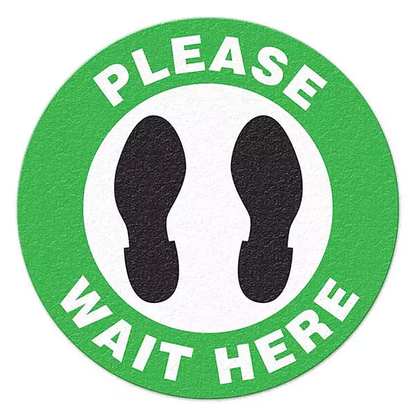 INCOM Indoor Vinyl Workplace Social Distancing Anti-Slip Floor Sign, 17 Inch, Green/White - Please Wait HERE