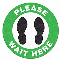 INCOM Indoor Vinyl Workplace Social Distancing Anti-Slip Floor Sign, 17 Inch, Green/White - Please Wait HERE