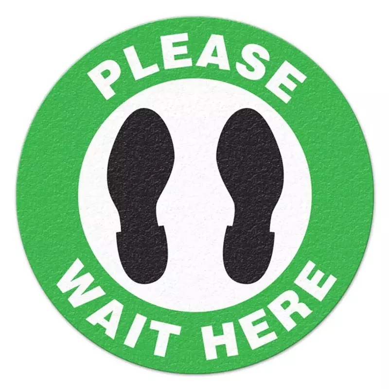 INCOM Indoor Vinyl Workplace Social Distancing Anti-Slip Floor Sign, 17 Inch, Green/White - Please Wait HERE