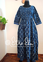 Indigo Hand Block Printed with Dotted Flower Prints with Beautiful Hand Embellishments Indigo Hand Block Printed with Dotted Flower Prints with Beautiful Hand Embellishments