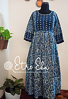 Indigo Hand Block Printed - Leaf Print with Beautiful Hand Embellishments Indigo Hand Block Printed - Leaf Print with Beautiful Hand Embellishments