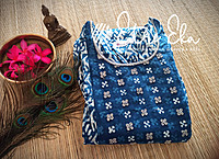 Indigo Hand Block Printed - Leaf Print with Beautiful Hand Embellishments Indigo Hand Block Printed - Leaf Print with Beautiful Hand Embellishments