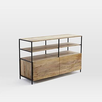 Industrial Mango Wood & Metal Sideboard - Open Shelf Console