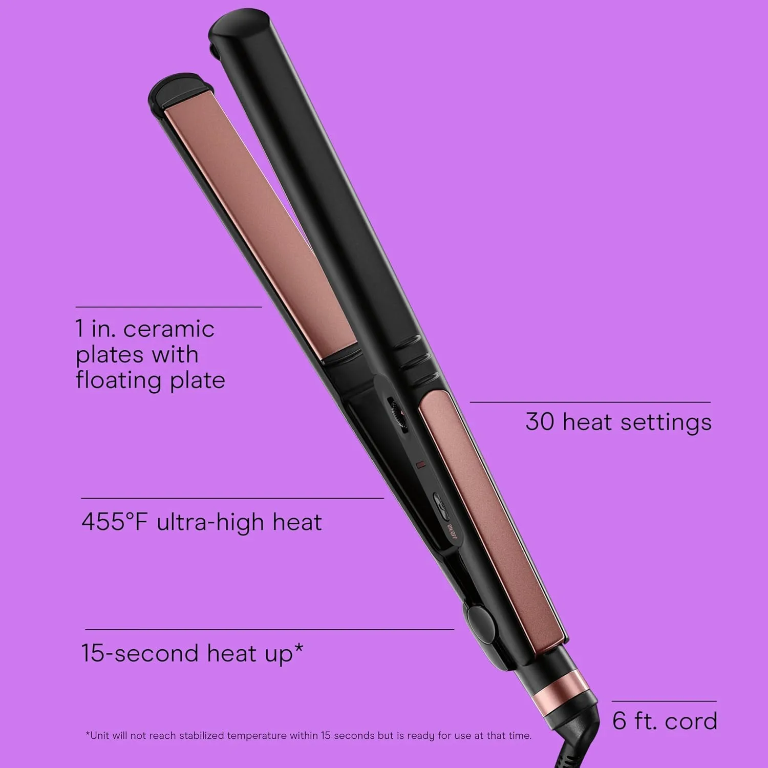 INFINITI PRO CONAIR Rose Gold Ceramic Flat Iron Hair Straightener, 1-Inch Flat Iron with Extra-Long Plates