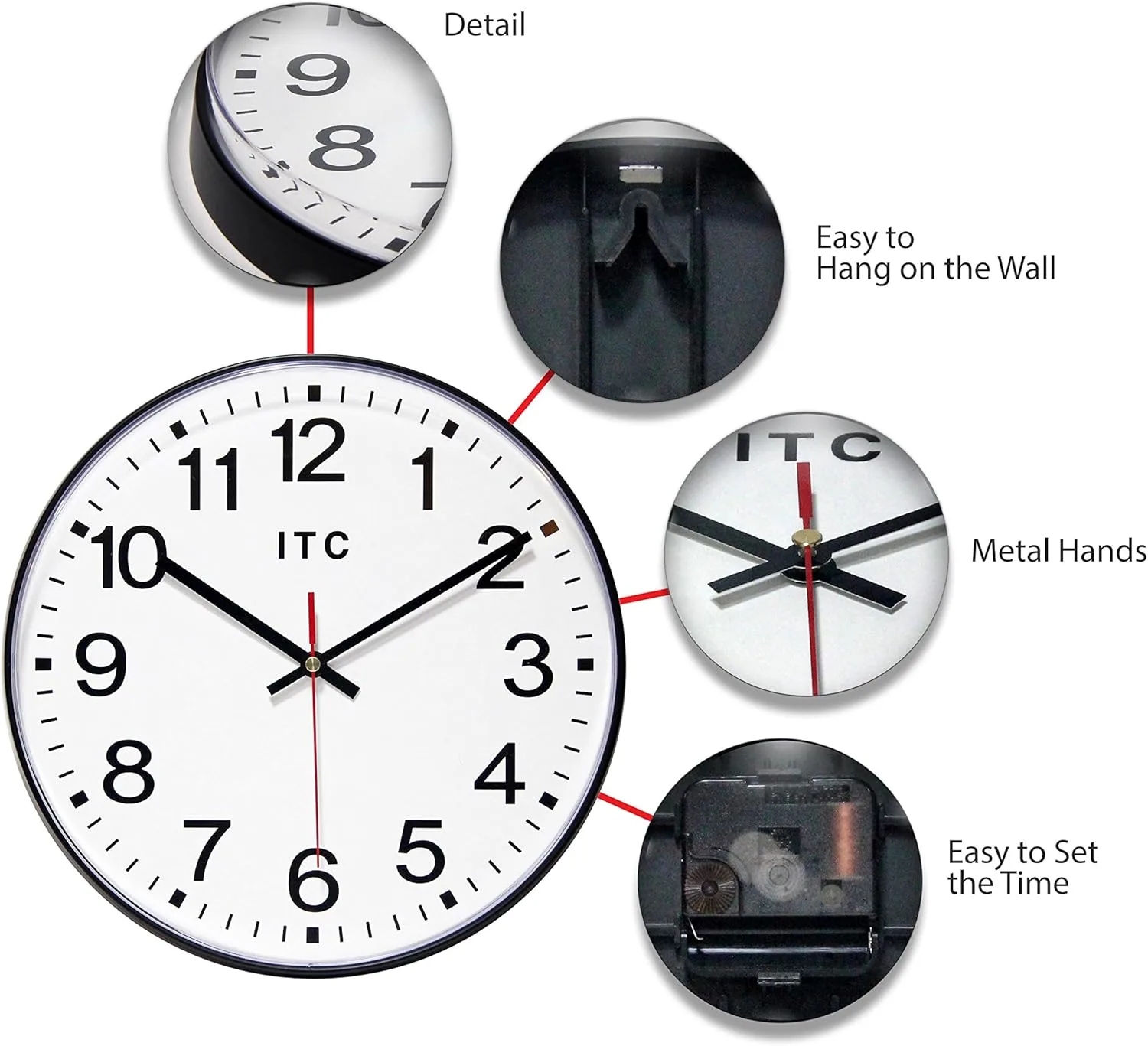 Infinity Instruments 12 Inch Prosaic Round Non-Ticking Silent Battery Operated Easy to Read Clock for Office, Classroom