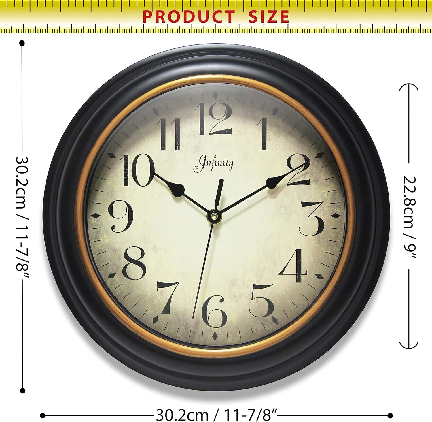 INFINITY INSTRUMENTS 12 inch Round Silent Sweep Wall Clock