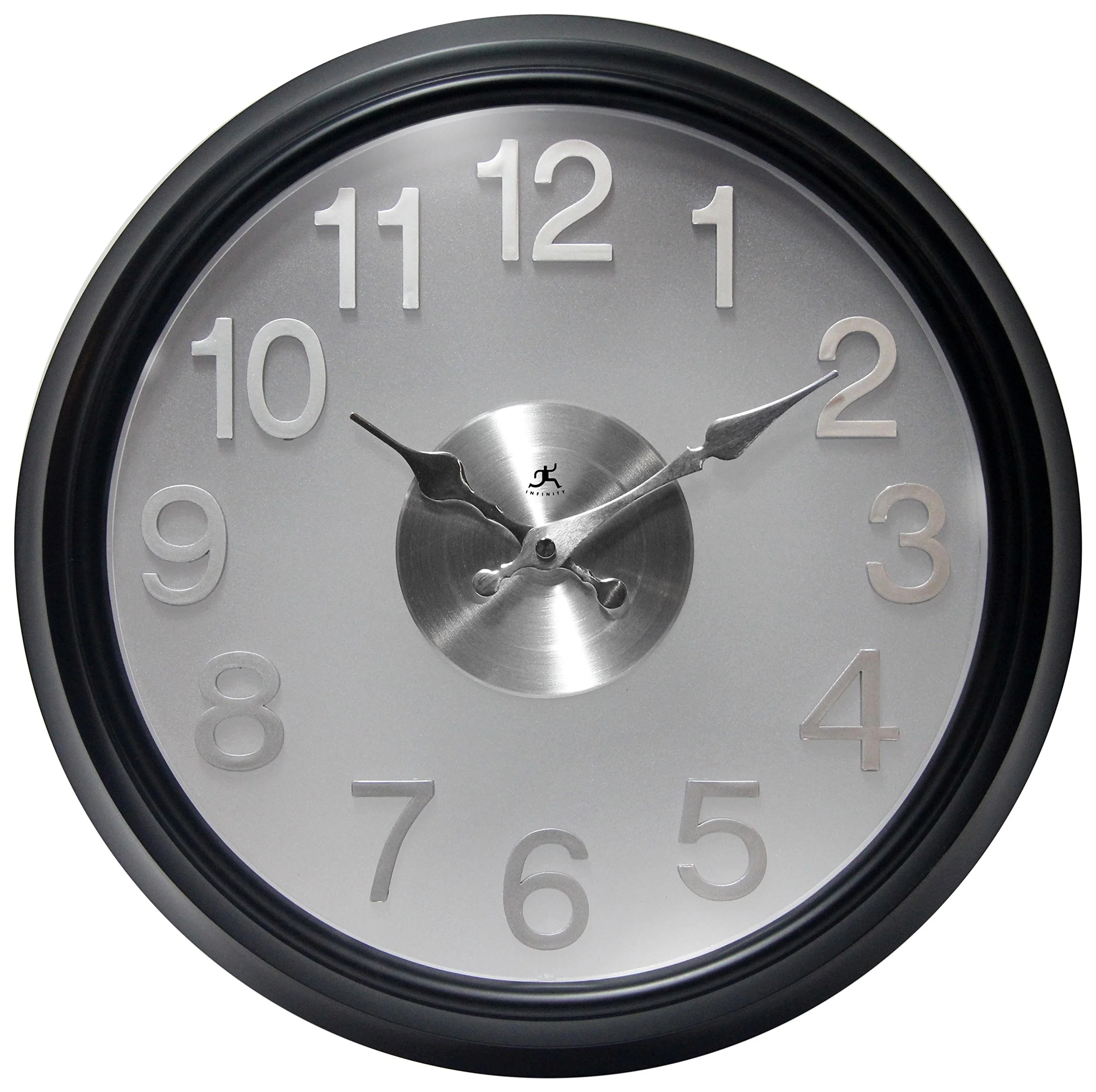 Infinity Instrument 15 Inch The Onyx Modern Contemporary Sleek Indoor Round Non-Ticking Silent Battery Operated Easy to Read