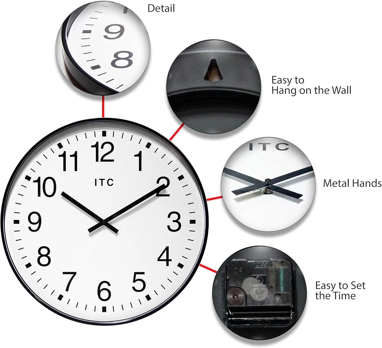 Infinity Instruments 19 inch Large Round Non-Ticking Silent Battery Operated Easy to Read Clock for Office, Classroom