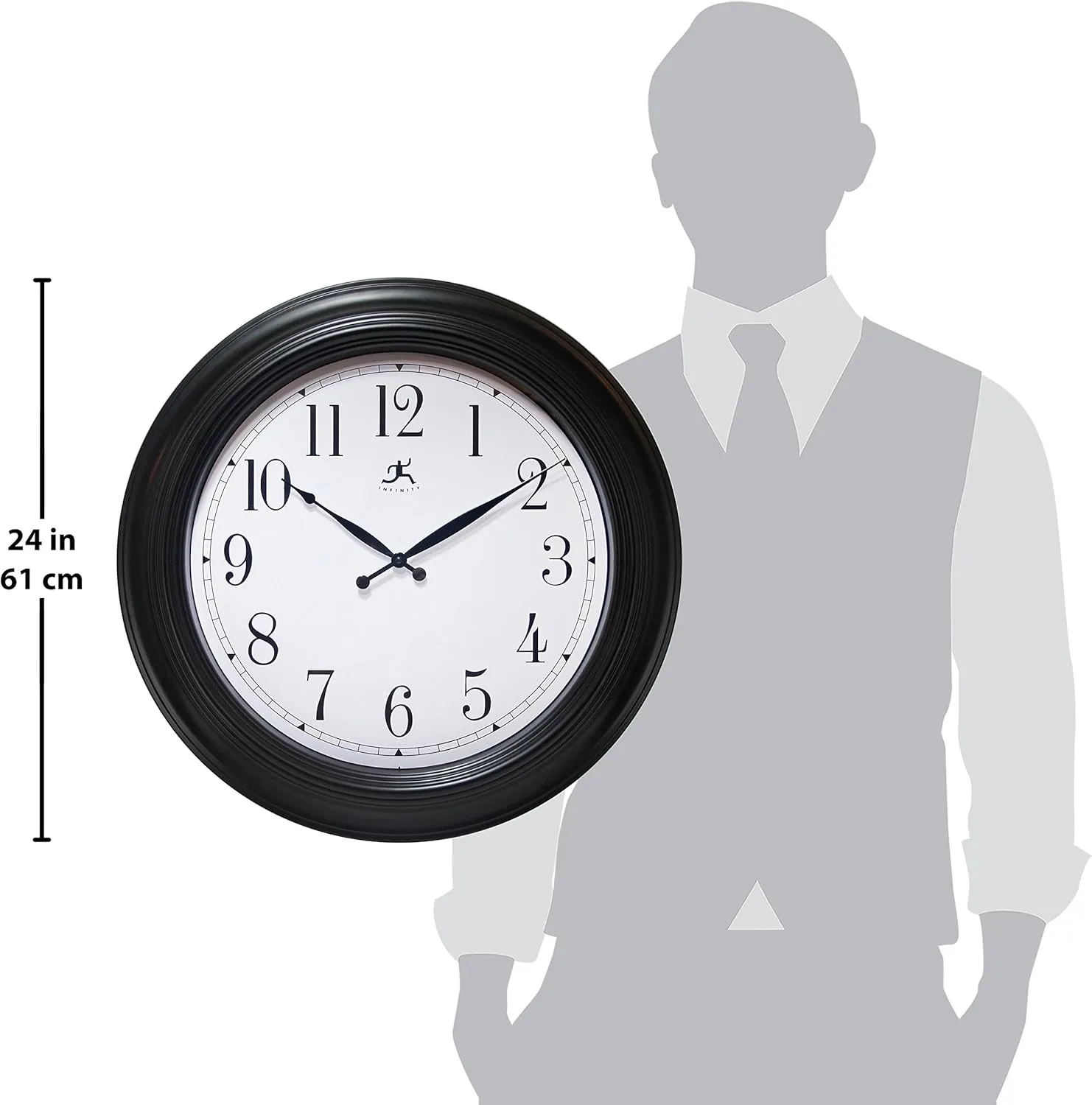 Infinity Instruments 24 inch Traditional Large Non-Ticking Silent Battery Operated Easy to Read Wall Clock for Living Room