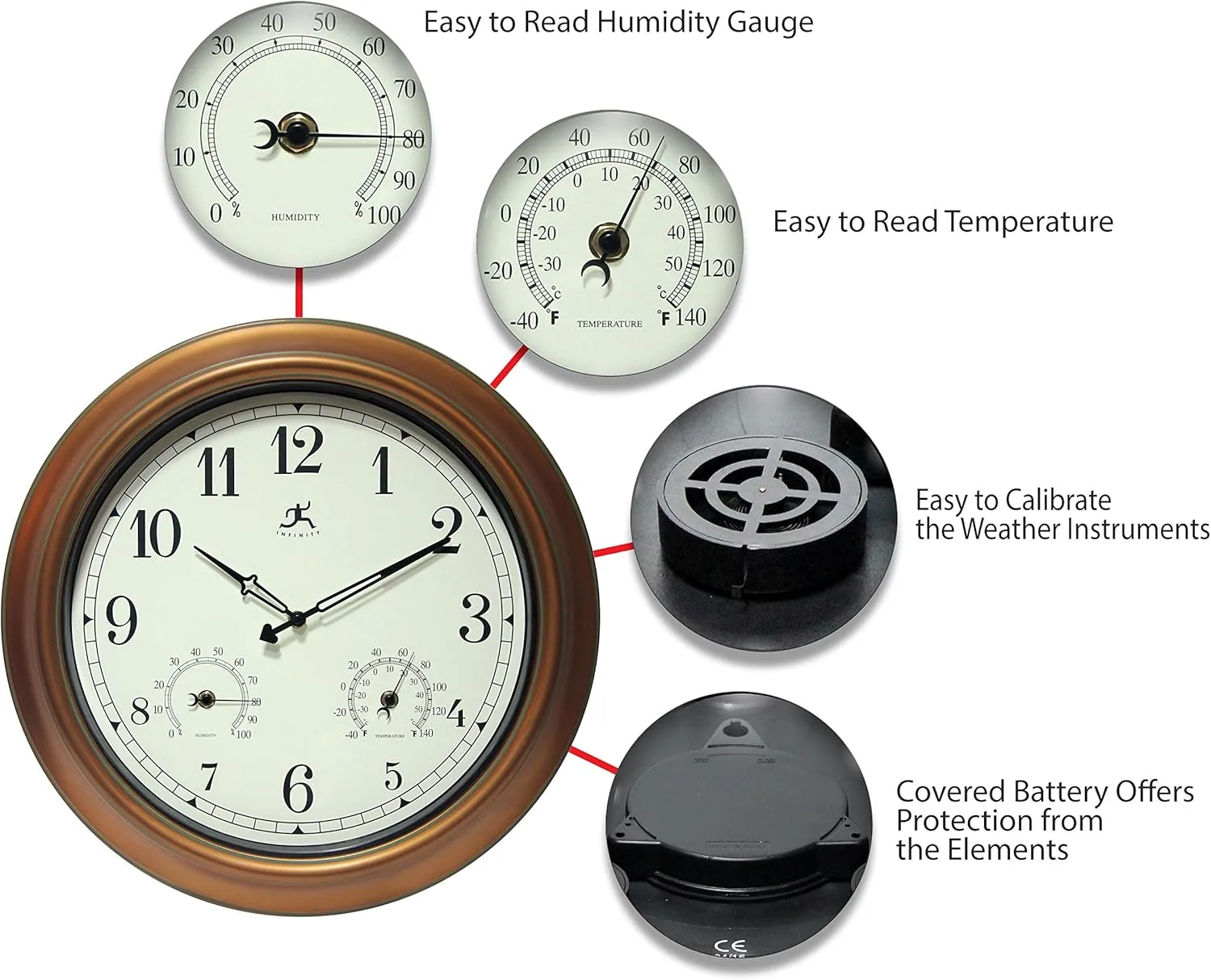 Infinity Instruments Craftsman Wall Clock, 18 inch, Copper