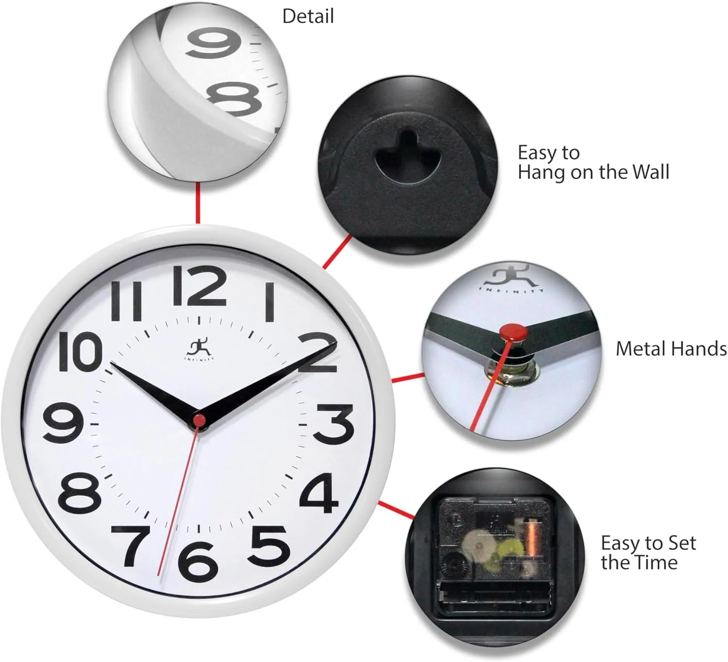 Infinity Instruments Metro Wall Clock, 9" Diameter, White Case, 1 Aa (Sold Separately)