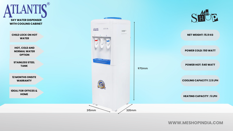Infographic image of Atlantis Sky water dispenser-HCN floor standing With cooling cabinet