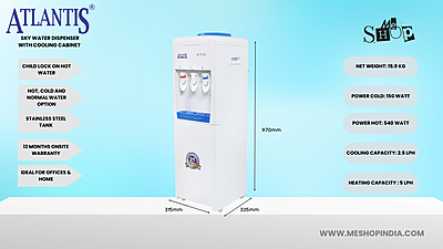 Infographic Image of Atlantis Sky Water Dispenser With In-Built Refrigerator