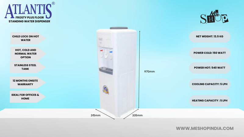 Infographic image of Atlantis frosty Plus- 3 taps Energy Efficient Water Dispenser