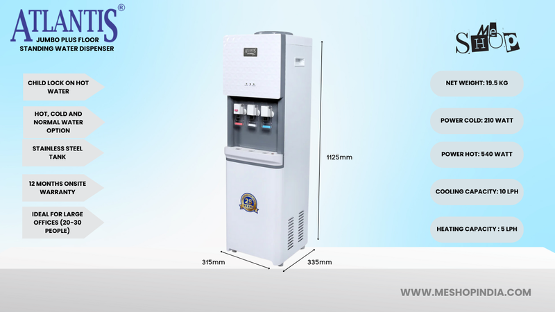 Infographic Image of Atlantis Jumbo Plus Water dispenser- HCN Floor Standing