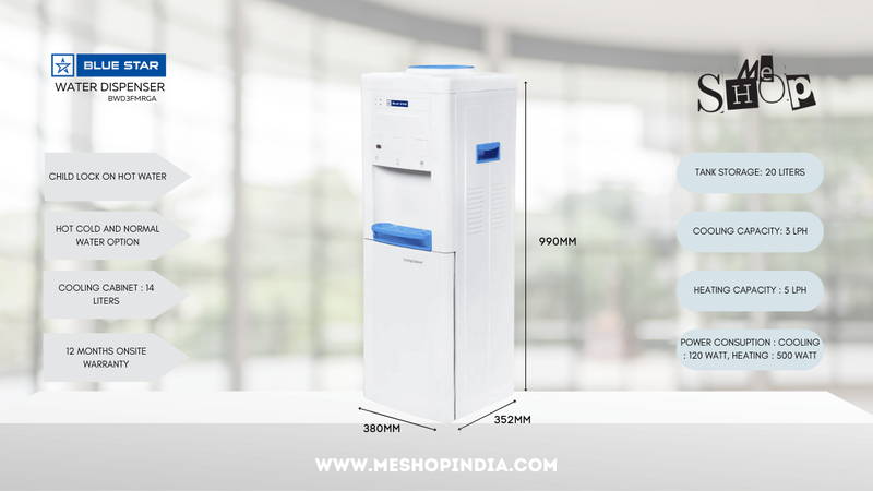 Infographic picture of Blue Star Floor Mounted Water Dispenser with cooling Cabinet
