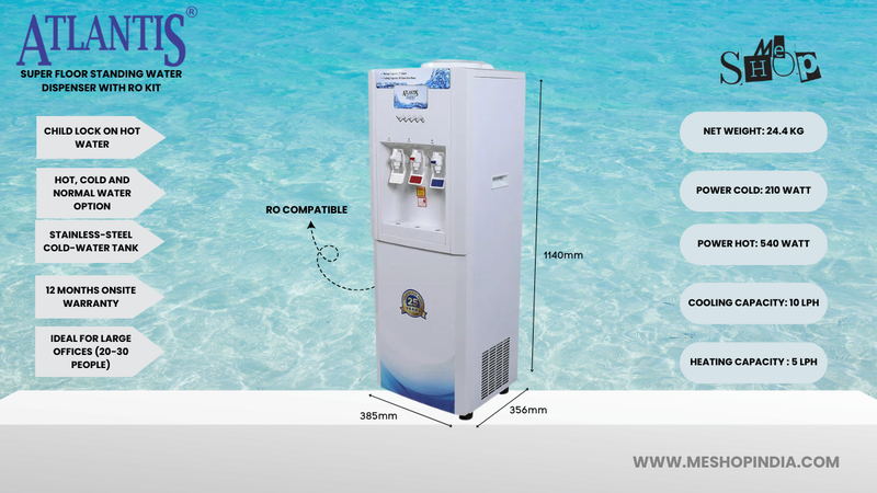 Infographic Picture of Atlantis Super Filtered Water Dispenser With RO kit