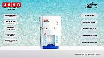 Infographic Image of Usha Laguna Table Top Water Dispenser.