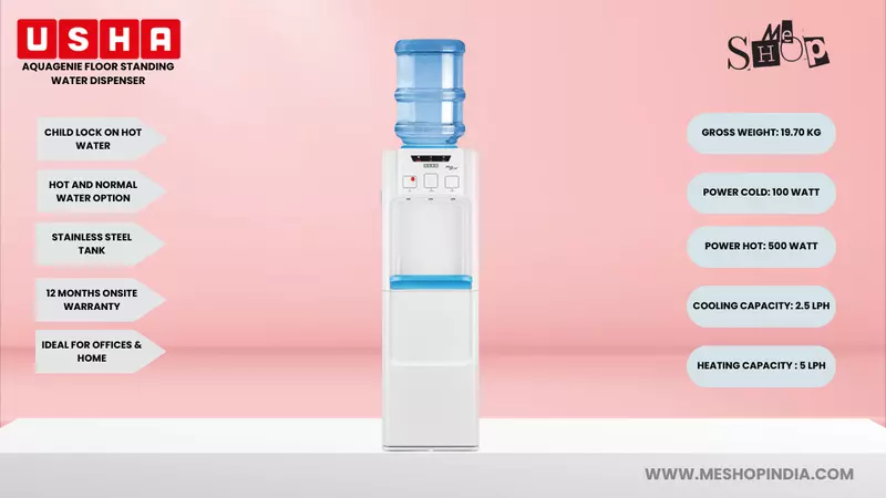 Infographic Image of Usha Aqua Genie Floor Standing Water Cooler.