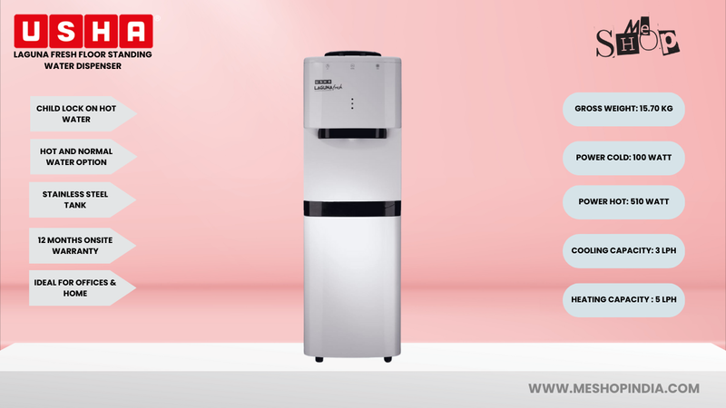 Infographic Image of Usha Laguna Fresh Floor Standing Hot and Cold Water Dispenser