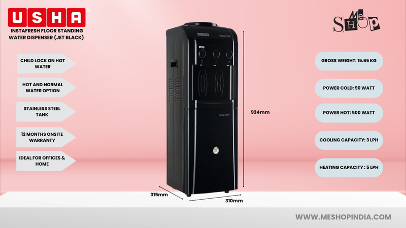 Infographic Image of Usha Instafresh Free Standing Cold Water Dispenser(Jet Black).