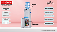 Infographic image of Usha Aqua Genie Chilled Water Dispenser with Cooling Cabinet.