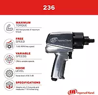 Ingersoll Rand 236 1/2" Air Impact Wrench, 450 ft-lbs Max-reverse Torque, Pistol Grip