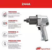 Ingersoll Rand 244A 1/2" Air Impact Wrench, 500 ft-lbs Max Torque, Super Duty, Pistol Grip Standard Anvil