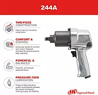 Ingersoll Rand 244A 1/2" Air Impact Wrench, 500 ft-lbs Max Torque, Super Duty, Pistol Grip Standard Anvil