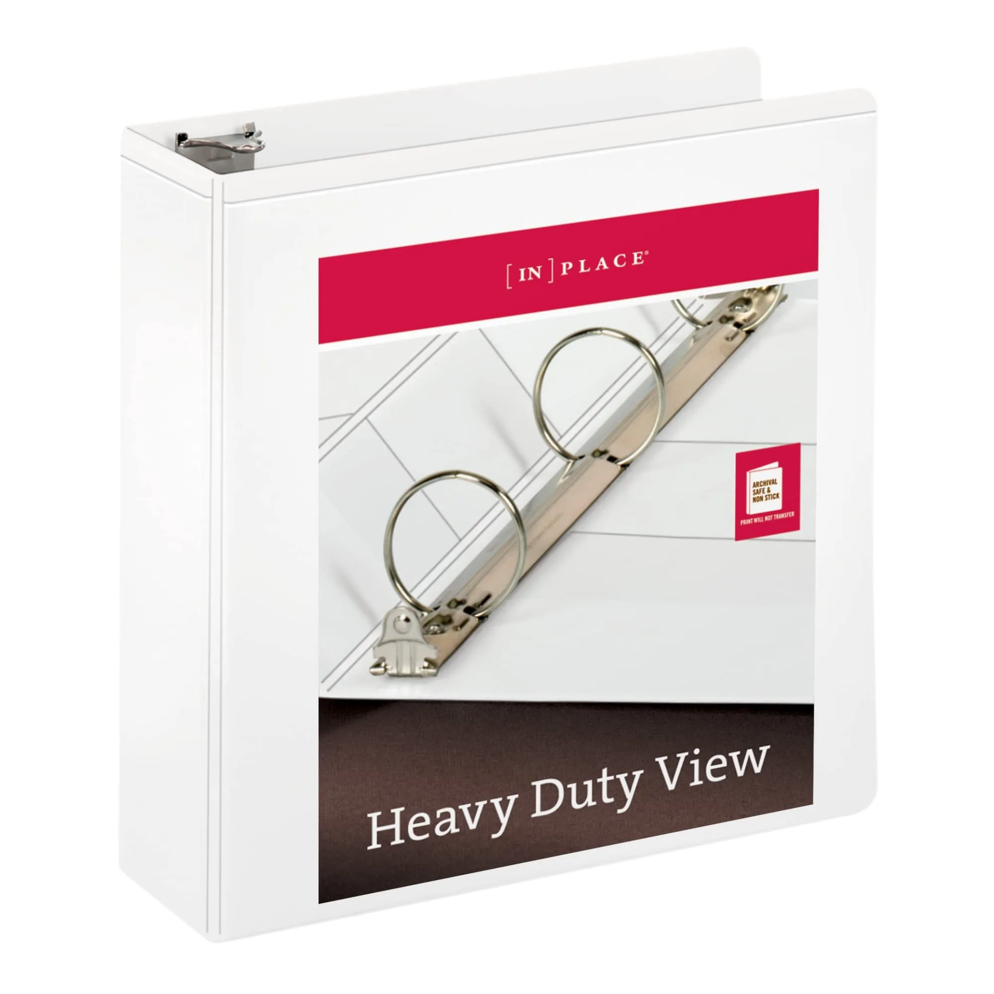 [IN]PLACE® Heavy-Duty Nonstick View Binder, 3" Rings, 60% Recycled, White