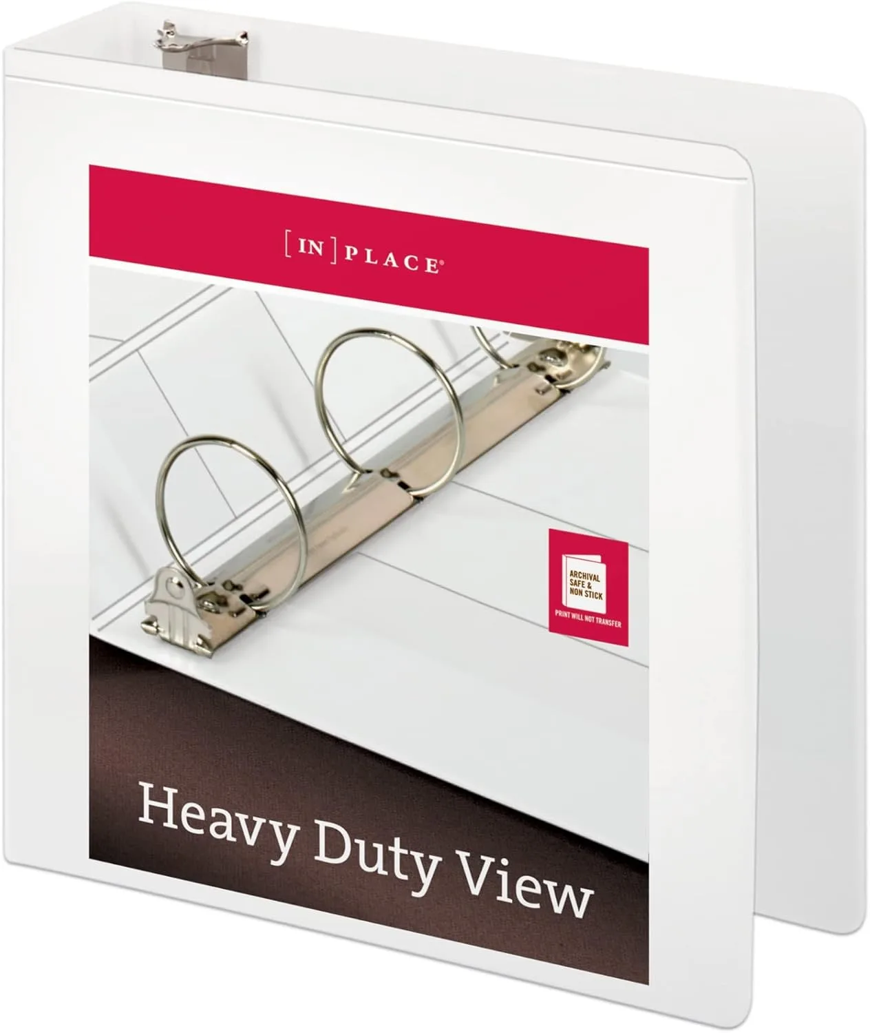 [IN]PLACE® Heavy-Duty Nonstick View Binder, 3" Rings, 60% Recycled, White
