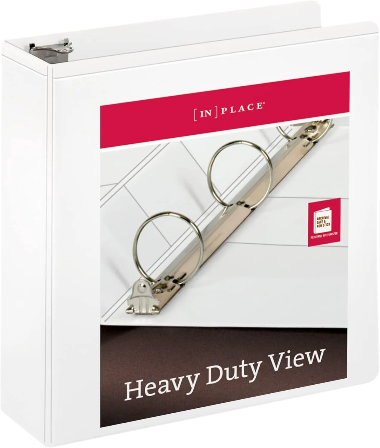 [IN]PLACE® Heavy-Duty Nonstick View Binder, 3" Rings, 60% Recycled, White