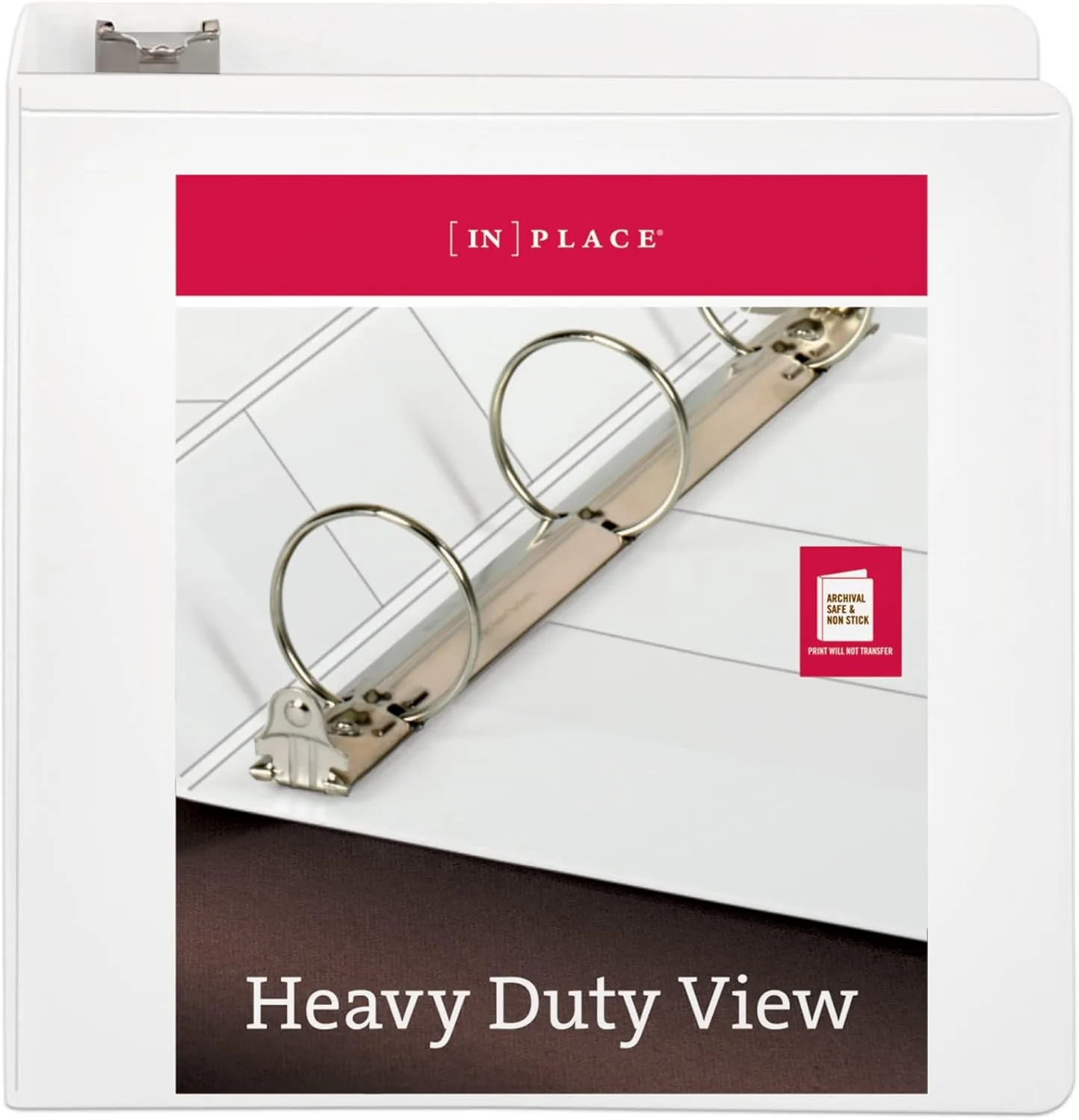 [IN]PLACE® Heavy-Duty Nonstick View Binder, 3" Rings, 60% Recycled, White