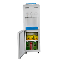 White Usha Instafresh floor standing water dispenser with integrated cooling cabinet.
