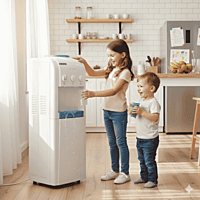 Durable Usha Instafresh floor standing water dispenser with spill tray. Durable Usha Instafresh floor standing water dispenser with spill tray.