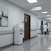 Close-up of the intuitive push buttons on a Usha Instafresh water dispenser. Close-up of the intuitive push buttons on a Usha Instafresh water dispenser.