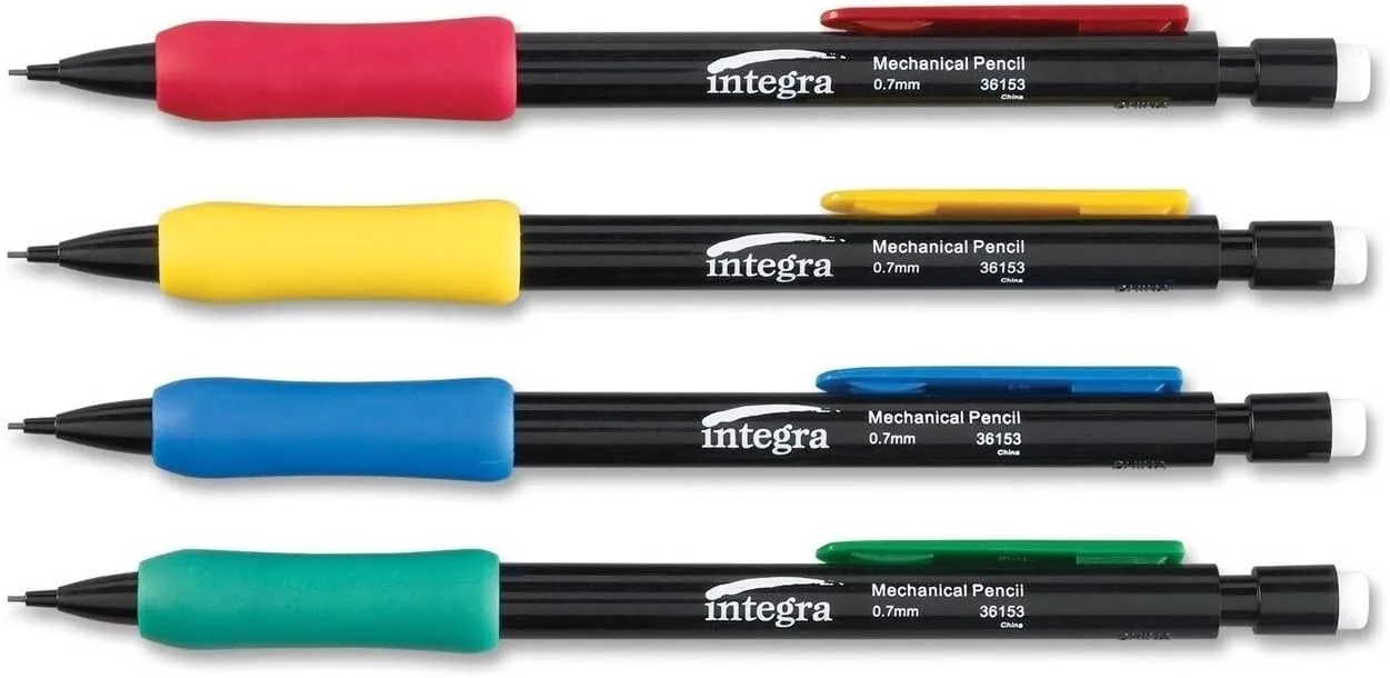 Integra Grip Mechanical Pencils - 0.7 mm Lead Diameter - Refillable - Black Lead - Assorted Barrel - 1 Dozen