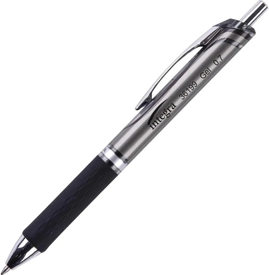 Integra Retractable Gel Ink Pens, 0.7mm Medium, Black Ink, 12-Pack