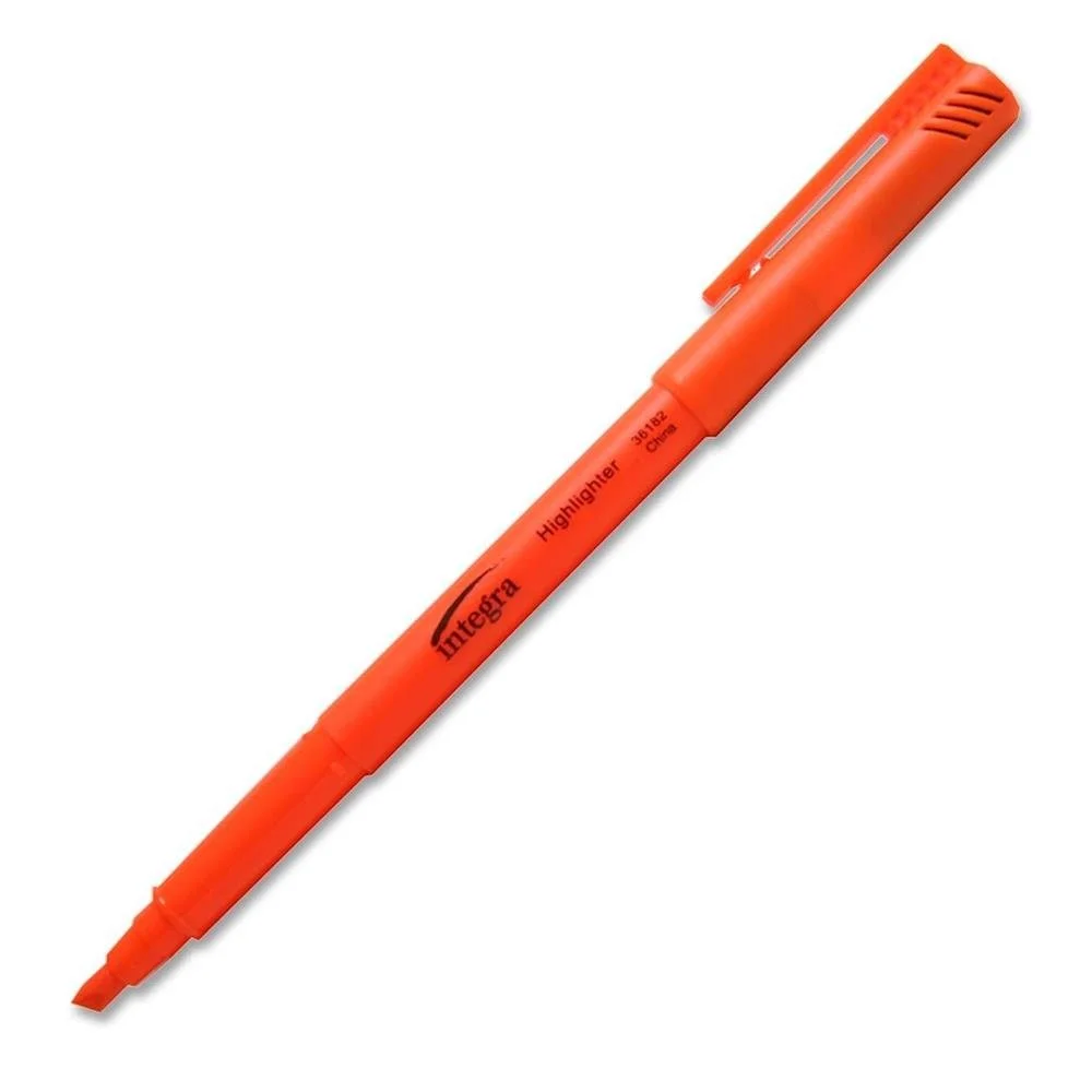 Integra Pen Style Fluorescent Highlighters - Chisel Marker Point Style - Fluorescent Orange - 12 / Dozen